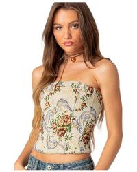 Edikted - Floral Tapestry Lace Up Corset - Lyst