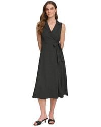 DKNY - Printed Tie-waist Sleeveless A-line Dress - Lyst