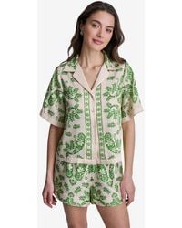BCBGMAXAZRIA - Botanical Print Short-sleeve Button-front Polyester Top - Lyst