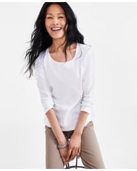 Style & Co. - Petite Scoop-neck Long-sleeve Cotton Top - Lyst