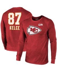 Majestic - Threads Travis Kelce Kansas City Chiefs Super Bowl Lviii Name And Number Tri-blend Long Sleeve T-shirt - Lyst