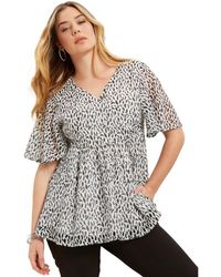 June + Vie - June + Vie Plus Size Faux Wrap Fit-and-flare Top - Lyst