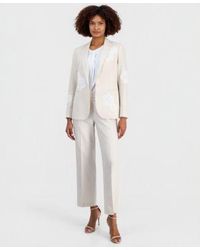Anne Klein - Linen Blend One Button Embroidered Blazer Wide Leg Pants - Lyst