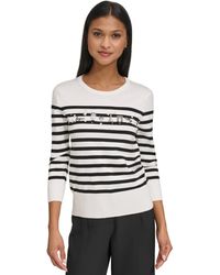 Karl Lagerfeld - Embellished Striped 3/4-sleeve Sweater - Lyst