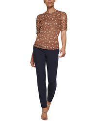 DKNY - Petite Printed Ruched Sleeve Top - Lyst