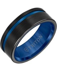 Triton 8mm Black & Blue Tungsten Carbide Ring With Asymmetrical Channel