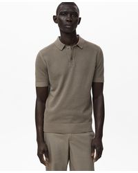 Mango - Openwork Knitted Cotton Polo Shirt - Lyst