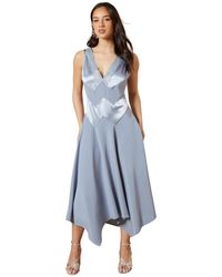 Oasis - V-neck Mesh Asymmetric Midi Dress - Lyst