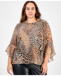 Kasper - Plus Size Animal Print Ruffle-sleeve Blouse - Lyst