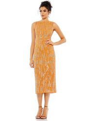 Mac Duggal - Abstract Beaded Sleeveless Midi Dress - Lyst