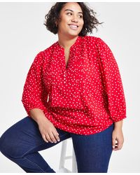 Tommy Hilfiger - Plus Size Dot Print Pintuck 3/4-sleeve Top - Lyst