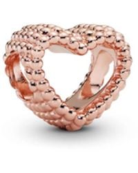 PANDORA - 14k Rose Gold-plated Beaded Open Heart Charm - Lyst