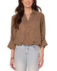 Democracy - Spread Collar Button Front Top Ps Xl - Lyst