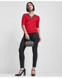 DKNY - Embellished Neck Half Sleeve Ribbed Sweater Slim Leg Pull On Ponte Ankle Pant - Lyst