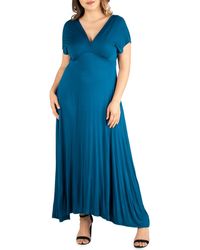 24seven Comfort Apparel - Plus Size Empire Waist V-neck Maxi Dress - Lyst
