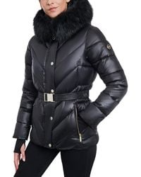 Michael Kors - Shine Belted Faux-fur-trim Hooded Puffer Coat - Lyst