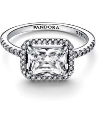 PANDORA - Cubic Zirconia Timeless Rectangular Sparkling Halo Ring - Lyst