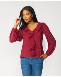 Cable & Gauge - Poet Chiffon Ruffle & V-neck Knit Top - Lyst