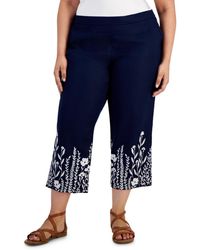 Charter Club - 100% Linen Floral Embroidered High Rise Cropped Pants - Lyst