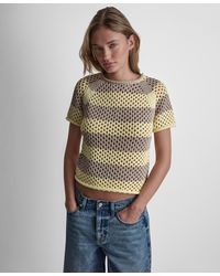 DKNY - Stripe Pointelle Cropped Pull-on Sweater - Lyst
