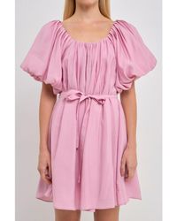 Endless Rose - Pleated Detail Puff Sleeve Mini Dress - Lyst