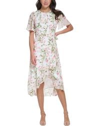 Jessica Howard - Petite Printed Flutter-sleeve Faux-wrap Chiffon Dress - Lyst