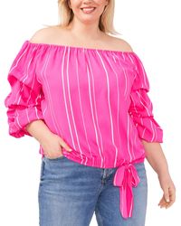 Vince Camuto - Striped Off The Shoulder Bubble Sleeve Tie Front Blouse - Lyst