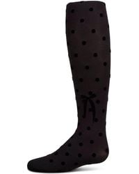 Memoi - Girls Opaque Polka Dot Bow-trimmed Flocked Tights - Lyst