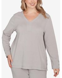 Ruby Rd. - Plus Size Luxe Rib V-neck Button Accent Knit Top - Lyst