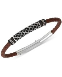 Macy's Black Diamond Braided Leather Bracelet (1/4 Ct. T.w.) In Stainless Steel - Metallic