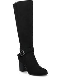 Journee Collection - Journee Avalonn Buckle Strap Knee High Stacked Heel Inside Zipper Extra Wide-calf Comfort Dress Boots - Lyst