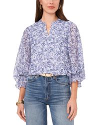 Vince Camuto - Printed Split Neck Balloon Sleeve Top - Lyst