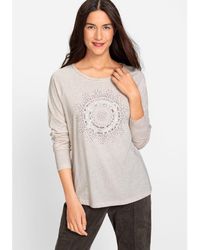 Olsen - Cotton Blend Long Sleeve Sparkle Boat Neck T-shirt - Lyst