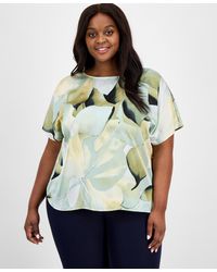 Anne Klein - Plus Size Printed Bateau-neck Short-sleeve Blouse - Lyst