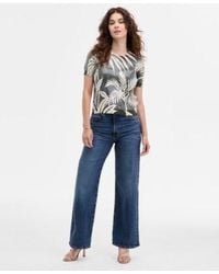 Guess - Sequin Printed Short Sleeve Sweater High Rise Wide Leg Jeans - Lyst