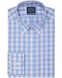 Eagle Classic/regular-fit Non-iron Stretch Collar Plaid Dress Shirt - Blue