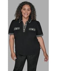 Karl Lagerfeld - Karl Lagerfield Paris Plus Size Short Sleeves Tweed Trim Knit Top - Lyst