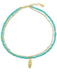 Macy's - Leaf Charm Seed Beaded Double Chain Ankle Bracelet - Lyst