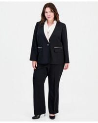 Kasper - Plus Size Contrast Collar One Button Blazer High Rise Bootcut Pants - Lyst