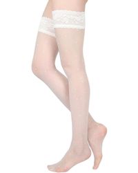 Memoi - Seduction Sheer Allover Dot Thigh High Stockings - Lyst