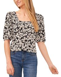Cece - Ditsy Floral Square Neck Puff Sleeve Knit Top - Lyst