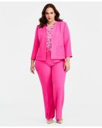 Kasper - Plus Size Patch Pocket Jacket Printed Pleat Neck Top Straight Leg Pants - Lyst