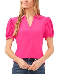 Cece - Collared Split Neck Short Sleeve Knit Top - Lyst