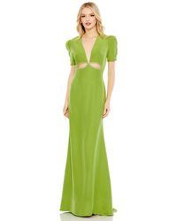 Mac Duggal - Ieena Plunge Neck Puff Sleeve Cut Out Gown - Lyst