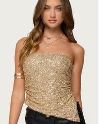 Edikted - Sequin Asymmetric Slit Strapless Top - Lyst
