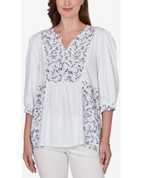 Ruby Rd. - Petite Mixed Fabric Sharkbite Knit Top - Lyst