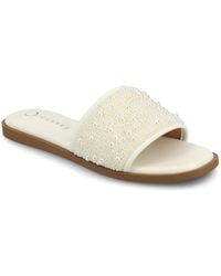 Journee Collection - Precly Faux Pearl Single Band Flat Sandals - Lyst