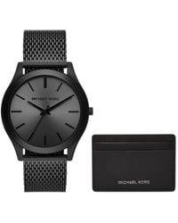 Michael Kors - Runway Black Stainless Steel Mesh Watch & Leather Cardholder Gift Set - Lyst