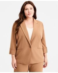 Anne Klein Essentials - Plus Size Roll-tab-sleeve One-button Blazer - Lyst