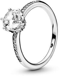 PANDORA - Cubic Zirconia Moments Clear Sparkling Crown Solitaire Ring - Lyst